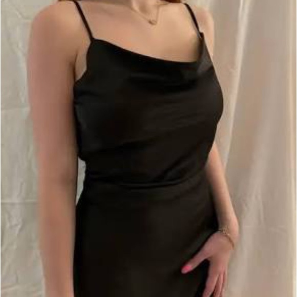 Altar’d State NWT Black Cowlneck Camara Satin Mini Bow Back Dress Size Medium